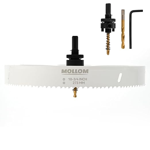 Mollom (273mm | 10-3/4") HSS M42 with 8% Cobalt BI-Metal Hole Saw with 2 Pilot Drill Bits & Arbor Smooth Cutting for PVC,Drywall,Wood,Plastic,Gypsum Board,Rubber