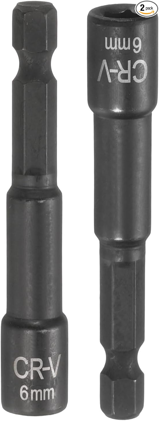 uxcell 2Pcs 1/4" Hex Shank 6mm Magnetic Hex Socket 65mm Length, CR-V Steel Quick-Release Impact Driver Socket Wrench Screw for Impact Drill Power Nut Setter