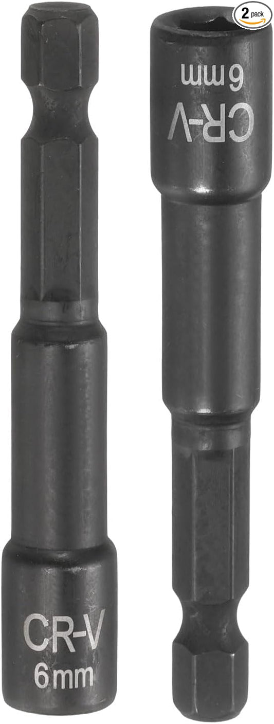 uxcell 2Pcs 1/4" Hex Shank 6mm Magnetic Hex Socket 65mm Length, CR-V Steel Quick-Release Impact Driver Socket Wrench Screw for Impact Drill Power Nut Setter