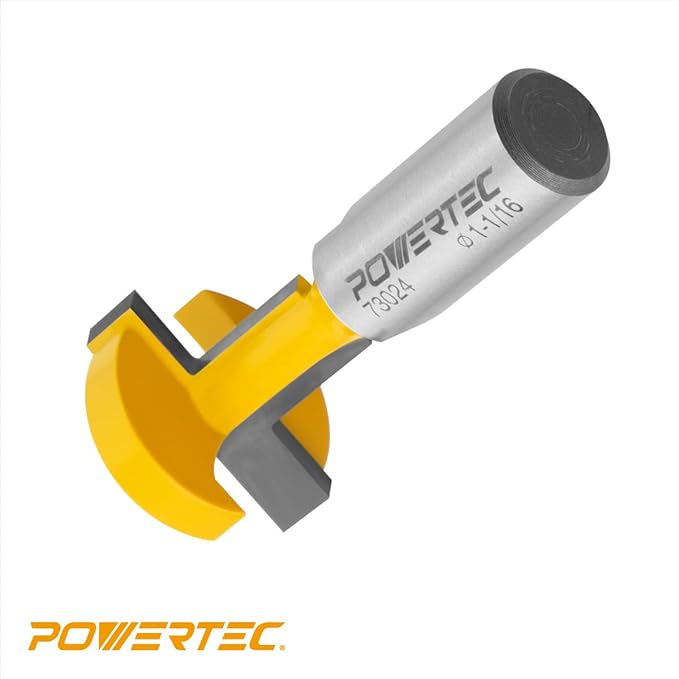 POWERTEC T Track Router Bit, Tungsten Carbide Tipped Router Bit, 1/2" Shank, 1-1/16" Dia., Slatwall, T Slot for Picture Frames, Plaque and Woodworking Projects (73024)