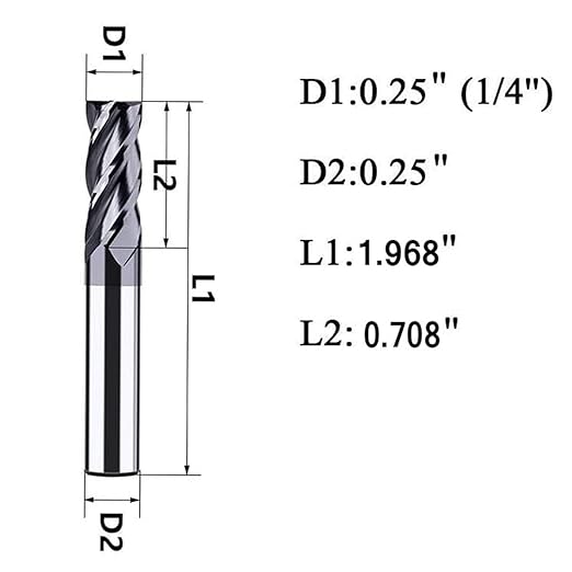 5PCS 1/4 inches Carbide Square End Mill Bits Set, Milling Bits Cutter Carbide End Mills for Alloy Steels/Hardened Steels, HRC 45 Deg Single End 4 Flute AlTiN Coating, 1/4 in
