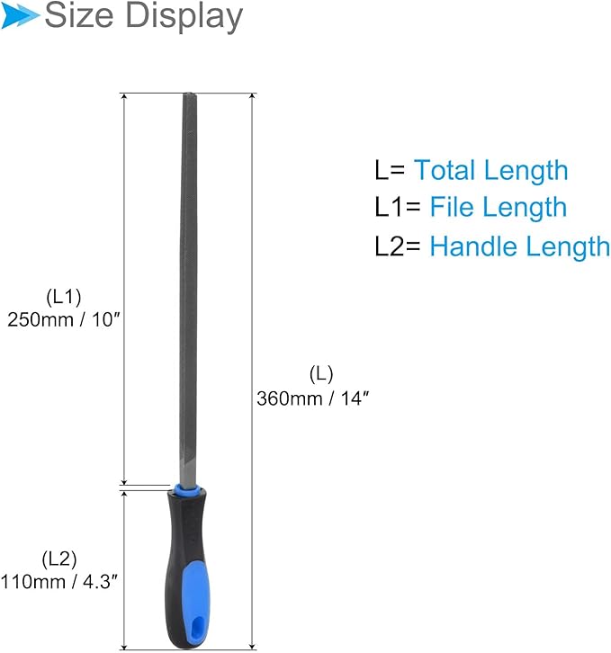 Square File, | 10 Inch File Length |, High Carbon Steel Double Cut File Hand Rasp with Anti-Slip Grip Handle - (Applications: for Shaping Metal Wood Plastic), 1-Piece