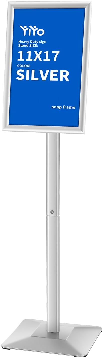 YIYO Sign Stand Poster Stand竊똞djustable heavy duty pedestal Sign Holder Floor Stand竊똞luminium frame floor standing for display 11*17 inch竊똕ilver (11*17 Silver)