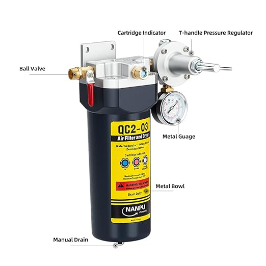 NANPU QC2 3/8" NPT Desiccant Air Dryer with Regulator and Gauge ??Inline Moisture Filter for Air Compressor, 3/8" NPT Ball Valve, 120 CFM, 152 PSI ??Ideal for Spray Painting and Pneumatic Tools