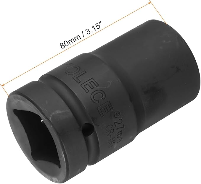 uxcell 1" Drive 27mm 12-Point Impact Socket, CR-MO Steel 80mm Length, Standard Metric Sizes