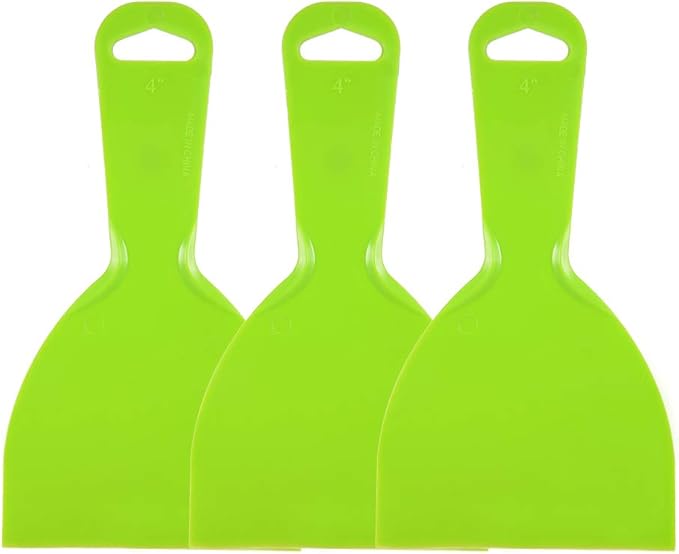 uxcell Putty Scraper 4" Plastic Flexible Putty Knives Disposable Spreader for Taping Drywall Wall Painting Green 3pcs