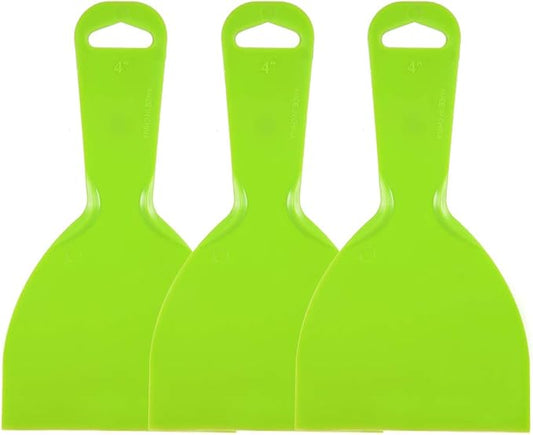 uxcell Putty Scraper 4" Plastic Flexible Putty Knives Disposable Spreader for Taping Drywall Wall Painting Green 3pcs