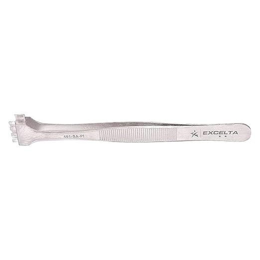 Excelta Wafer Tweezers for 4" Wafers, 5" Fingered Paddle with Guide Pin, Anti-Magnetic Stainless Steel, Features Serrated Handles for Better Control, Intermediate
