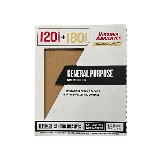 Virginia Abrasives 9??x 11??Combo Pack General Purpose Sandpaper Sheets, 120/180 Grit (5 Each, 10 Total)