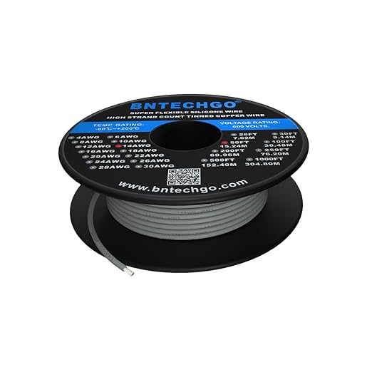 BNTECHGO 14 Gauge Silicone Wire Spool 50 ft Gray Flexible 14 AWG Stranded Tinned Copper Wire