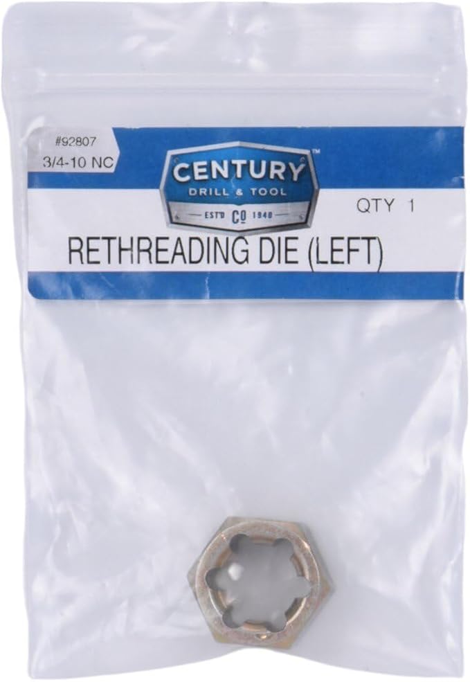 Century Drill & Tool, 92807, 3/4-10NC, Left Hand Rethreading Die, Tool Set, Fractional Thread Repair