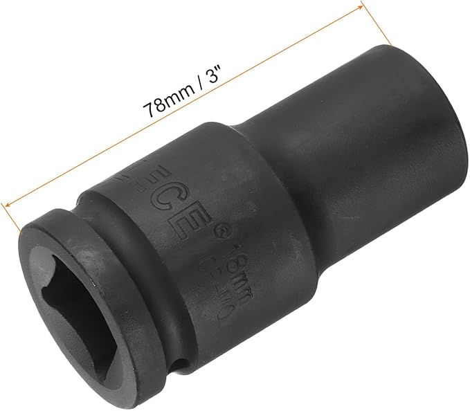 uxcell 3/4-Inch Drive 18mm 6-Point Deep Impact Socket, CR-MO Steel 78mm Length, Metric Sizes