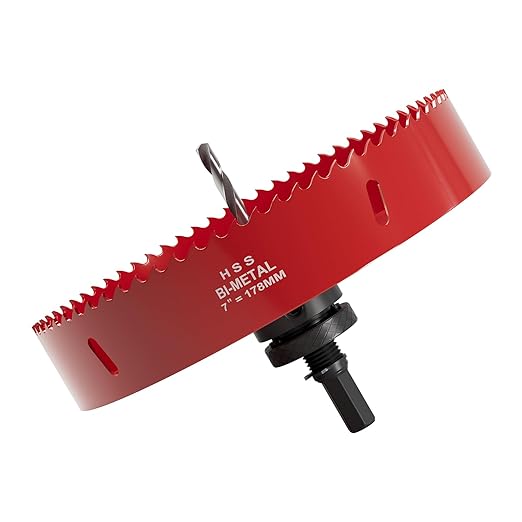 7" (178mm) Bi-Metal M42 High Speed Steel Hole Saw with Pilot Drill Bit, Smooth Cutting Edge for PVC, Drywall, Wood, Plastic, Gypsum Board, Rubber, Thin Metal