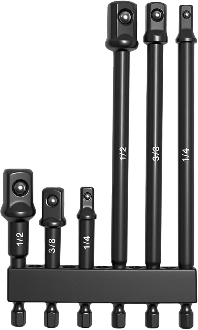 6-Piece Impact Sockets Adapter Sets,1/4, 3/8, 1/2-Inch Drive, 1/4-Inch Hex Shank, 2.5, 2.9 & 5.9 Inch Length, Impact Grade Extension Bit With Holder For Power Drill & Impact Driver