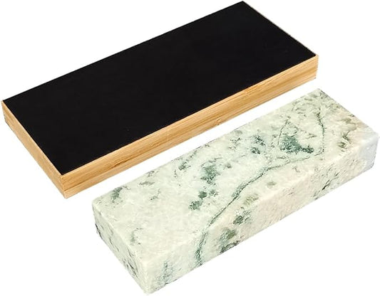 Leather Strop 7.8" with Knife Sharpening Stone 7",10000 Grit Whetstone, Final Fine Polishing stone, Natural Honing Oilstone for Knives Tools, Knife Sharpener (light green with leather strop)