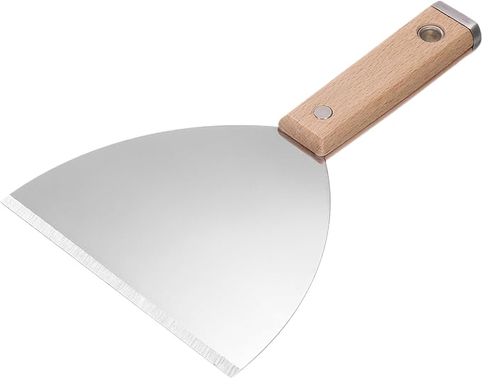 uxcell Putty Knife 5" Stainless Steel Paint Scraper Flexible Drywall Repair Mud Knife Wood Shank for Removing Cement Wallpaper Mud Adhesive Taping with Metal Hammer End