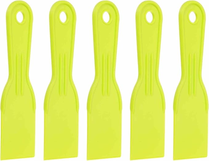 HARFINGTON 5pcs Putty Knife Scraper 2" Width Flexible Plastic Putty Knife Paint Scraper Tool for Taping Drywall Spreading Painting Wall Scratching Yellow