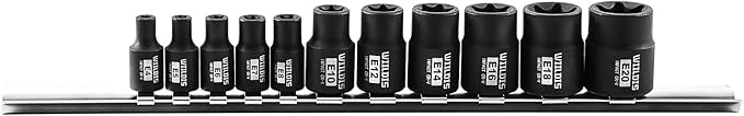 11-Piece E-Torx Socket Set, 1/4" & 3/8" Drive, E4-E20 Torque Socket Set