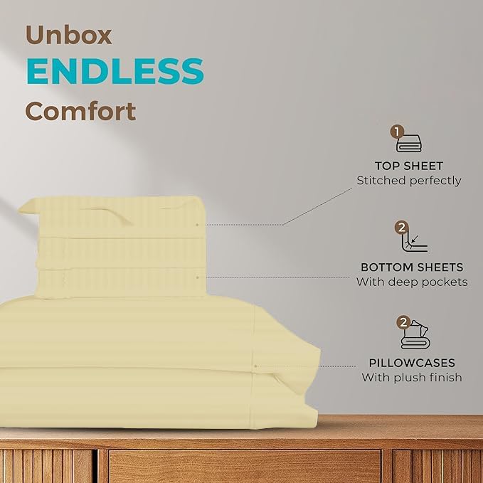 Split King Sheets for Adjustable Beds 5-Piece Split King Sheet Set, 800 Thread Count 100% Egyptian Cotton,21" Deep Pocket Adjustable Bed Sheets, Ivory Stripe