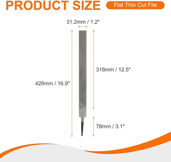 HARFINGTON Flat Thin Cut File 14" Double Cut Teeth High Carbon Steel Hand Rasp File without Handle for Metal Wood Deburring Removing