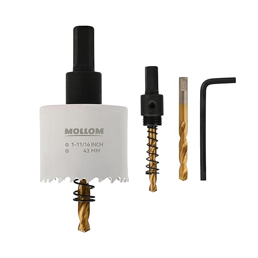 Mollom (43mm | 1-11/16") HSS M42 with 8% Cobalt BI-Metal Hole Saw with 2 Pilot Drill Bits & Arbor Smooth Cutting for PVC,Drywall,Wood,Plastic,Gypsum Board,Rubber