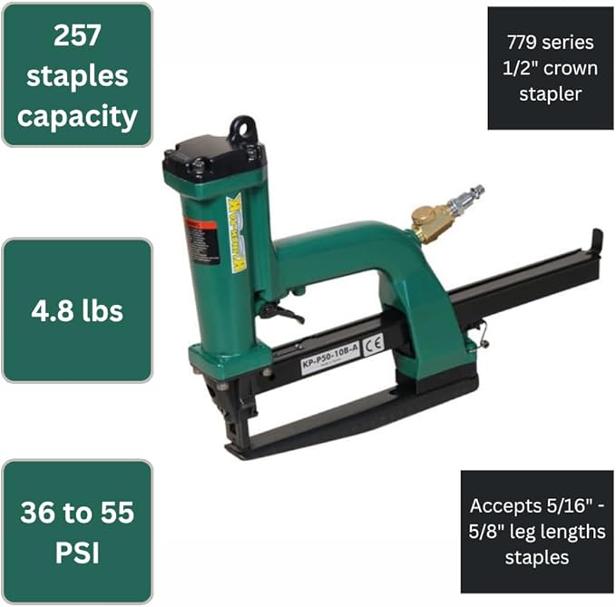 Klinch-Pak KP-P50-779 Pneumatic 1/2-Inch Crown Plier Stapler for 779 Series Staples Accepts 5/16" - 5/8" Length Staples, Ideal for Trays, Lids, End Caps, Header, Bags, Container Inserts and Bedding