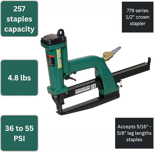Klinch-Pak KP-P50-779 Pneumatic 1/2-Inch Crown Plier Stapler for 779 Series Staples Accepts 5/16" - 5/8" Length Staples, Ideal for Trays, Lids, End Caps, Header, Bags, Container Inserts and Bedding