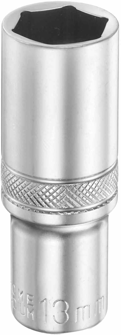 HARFINGTON 6 Points Deep Socket 1/4" Drive 13mm Deep Metric CR-V Steel Polished Nickel Plating Flip Sleeve 50mm / 2" Extra Long Socket Tool for Home Auto Nuts Bolts Repair
