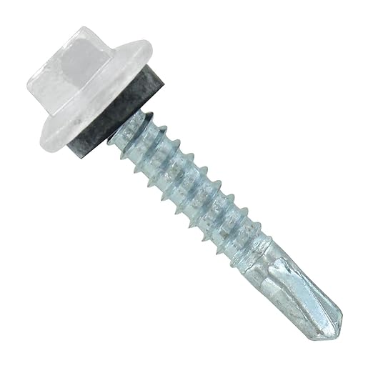 Fasteners Plus ST Fastening Maxx SteelBinder Metal to Metal #12 X 1-1/4" Polar White Screws with EPDM Rubber Washer, 250-Count - Designed for Roofing and Siding Panels