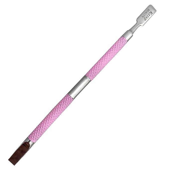 Cuticle Pusher Tool - Dual Sided Sharp Edge Spoon Shaped Double Ended Cuticle Pusher Remover Cuticle Cleaner Stainless Steel Manicure Pedicure Nail Art Care Tools Set 1 Pc By Krisp Beauty (Pink)