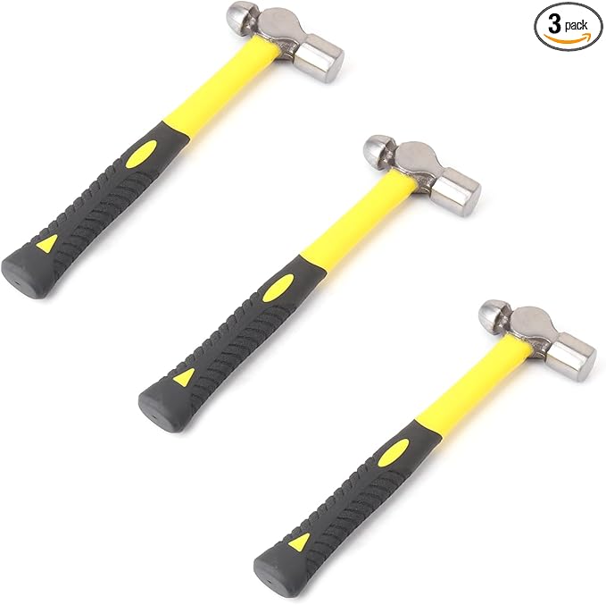 3 Pack 16 ounce Ball Pain Hammer, metal Ball Peen Hammer with soft anti slip handles, perfect for maintenance, use, camping