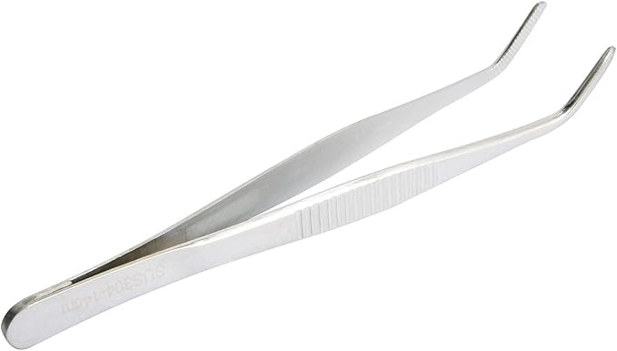 Aoje-Link 304 Stainless Steel Tweezers with Curved Serrated Tip Sewing Machine Electronic Repair Tweezers Pliers Multi-Purpose Tweezers Tool Pliers Silver 2pcs