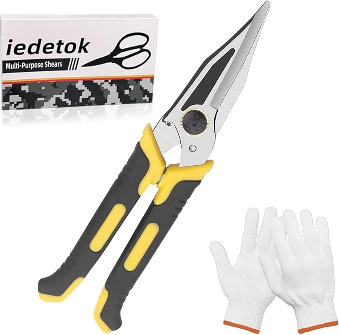 Stainless Steel Industrial Scissors, Utility Heavy Duty with Non-Slip Comfortable Handle & Safety Lock, Ultra Sharp Stainless Steel Scissors for Cutting Wires, Leather