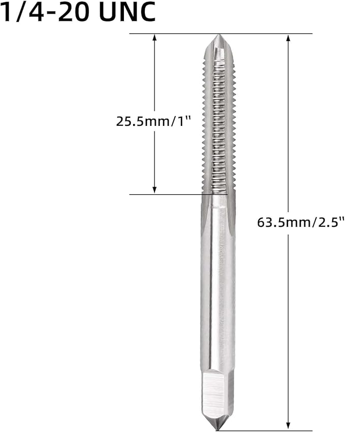 1/4-20 UNC Thread Tap, HSS Machine Tap Right Hand, Straight Fluted Thread Milling Taps, 2 PCS
