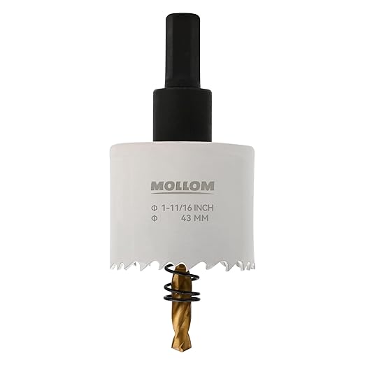 Mollom (43mm | 1-11/16") HSS M42 with 8% Cobalt BI-Metal Hole Saw with 2 Pilot Drill Bits & Arbor Smooth Cutting for PVC,Drywall,Wood,Plastic,Gypsum Board,Rubber