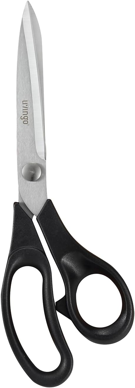 LIVINGO 9.5??Fabric Shears, Black Handle Stainless Steel Heavy Duty Sharp Bent Sewing Shears for Sewing, Quilting, Crafting Cutting Cloth, Leather, Paper