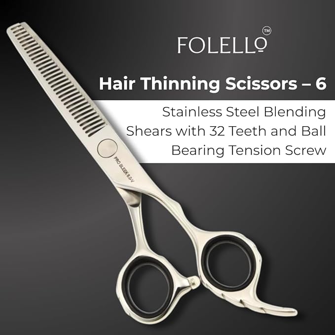 Hair Thinning Scissors ??6" Stainless Steel Blending Shears with 32 Teeth and Ball Bearing Tension Screw ??Razor Edge Thinning Tool for Barbers and Stylists