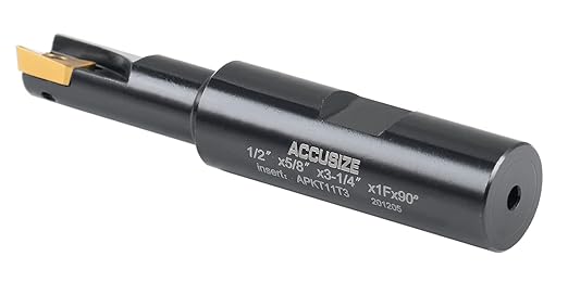 Accusize Industrial Tools 1/2" 90째 Square Shoulder Indexable End Mill w/ 10 add'l APKT11T308 Inserts, 5/8" Shank, 3-1/4" OAL, 0.433" ap, 1 Flute, APKT11T308, Carbide Insert, 0056-0913+0056-1130