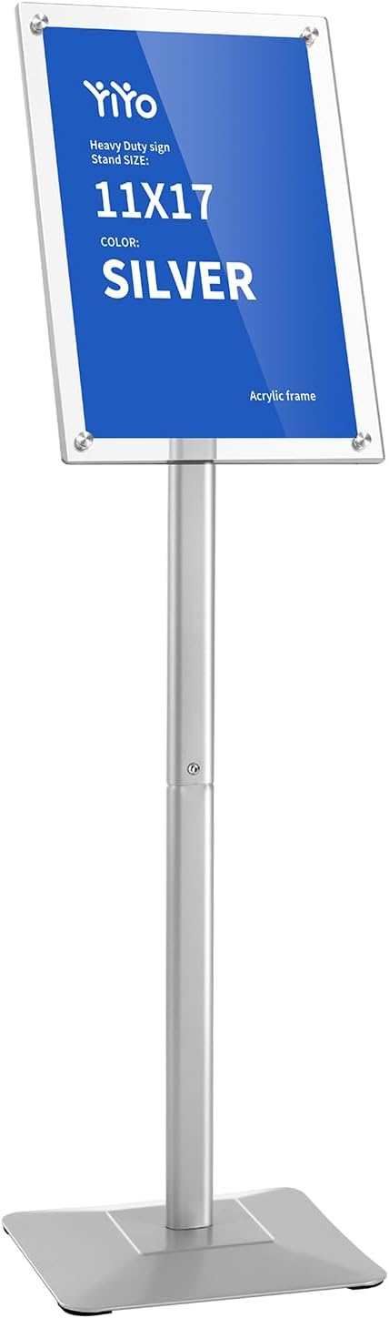 YIYO Sign Stand Poster Stand竊똞djustable heavy duty pedestal Sign Holder Floor Stand竊똞crylic frame floor signage standing for display menu11*17 inch竊똕ilver (acrylic frame 11*17 Sliver)