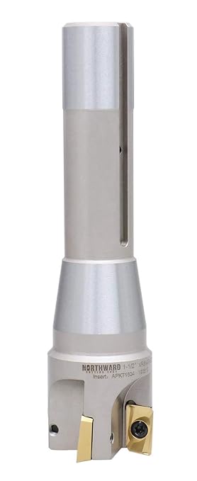 Accusize Industrial Tools 1-1/2'' Diameter by 6-1/8'' Oal 90 Degree R8 Shank Indexable End Mill with 4 Apkt1604 Carbide Inserts, 0028-6905