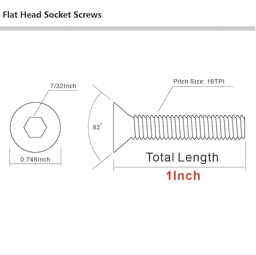MewuDecor 3/8-16 x 1 Flat Head Socket Cap Screws Countersunk Bolts, Allen Socket Drive, Stainless Steel 18-8, Fully Threaded, Bright Finish, 10 PCS
