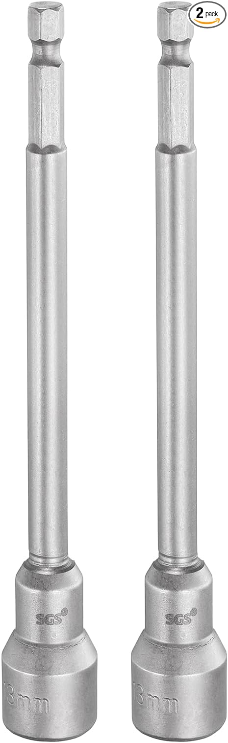 HARFINGTON 2pcs Nut Driver Drill Bit 13mm Metric Socket 1/4" Hex Shank 5.91" (150mm) Long Magnetic 6-Point Sockets Quick Change CR-V Steel Bolt Setters for Power Drill Drivers