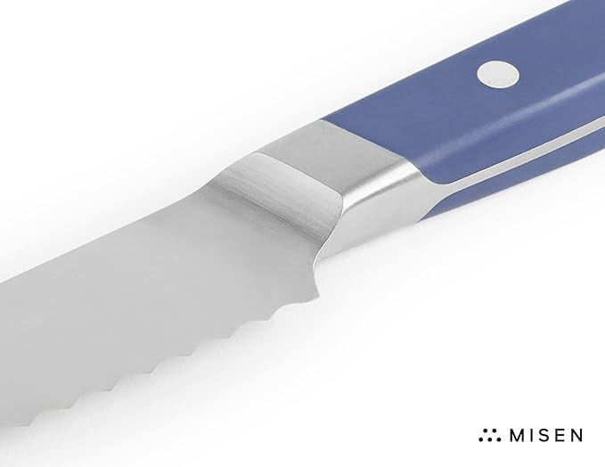 Misen Serrated Bread Knife - High-Carbon Japanese AUS8 Steel - Perfect for Soft Foods, Bread, Pastries, and Fruits - Verstatile Slicer, Razor-Sharp Edge, Durable Blade, Ergonomic Handle - 5", Blue