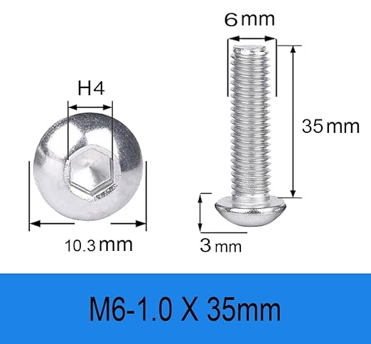 Metuja M6-1.0x35mm Button Head Socket Cap Bolts Screws竊?0pcs竊? Stainless Steel, Full Thread, Silver, Allen Hex Drive