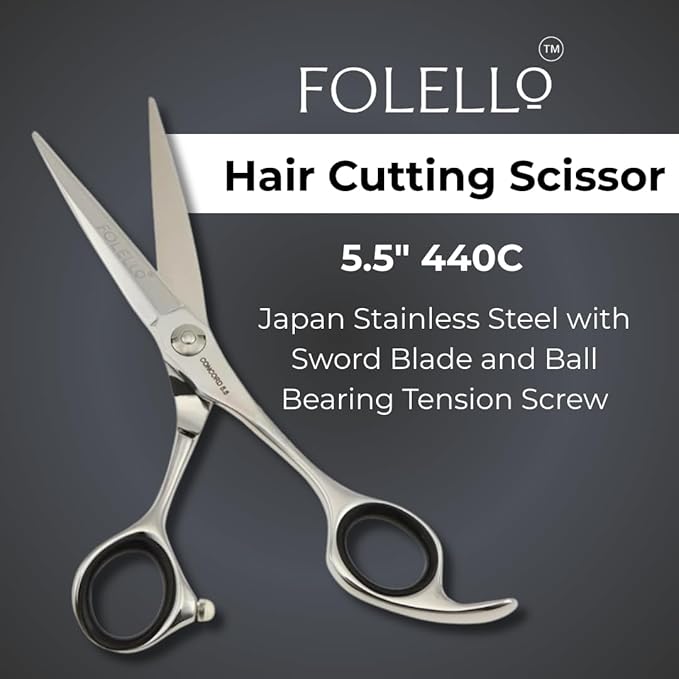 Hair Cutting Scissor ??5.5" 440C Japan Stainless Steel with Sword Blade and Ball Bearing Tension Screw ??Grooming Tool for Men and Women