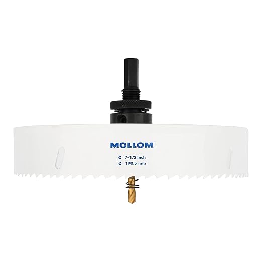 Mollom (190.5mm | 7-1/2") HSS M42 with 8% Cobalt BI-Metal Hole Saw with 2 Pilot Drill Bits & Arbor Smooth Cutting for PVC,Drywall,Wood,Plastic,Gypsum Board,Rubber