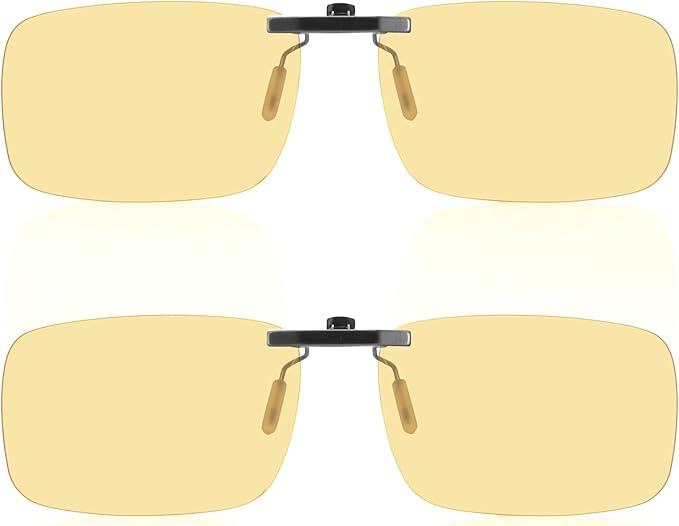 Clip-on Blue Blocking Eye Wear Glasses | Anti-Fatigue & Eyestrain Relief for Men and Women | Amber Nighttime
