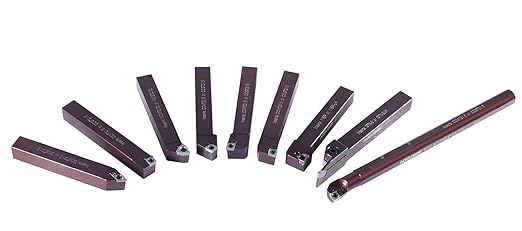 Accusize Industrial Tools 1/2'' Shank 9pc Indexable Carbide Turning Tool & Boring Bar Set for Cutting Aluminum, 3988??012