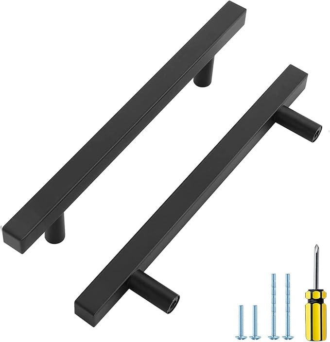 Ravinte Black Cabinet Handles 25 Pack 5 inch Matte Black Square Cabinet Pulls Kitchen Hardware Modern Pulls 7-3/8 inch Overall Length Kitchen Drawer Handles