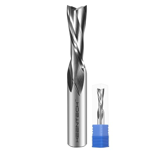 KEENTECH 1/2" Shank Downcut 2 Flute Flat Tip Sprial Router Bit for CNC Router Machine, 1/2" Cutting Diameter, 1-1/2" Cutting Depth, for Wood Cutting, Custom Furniture, Slot Mortise, Engraving